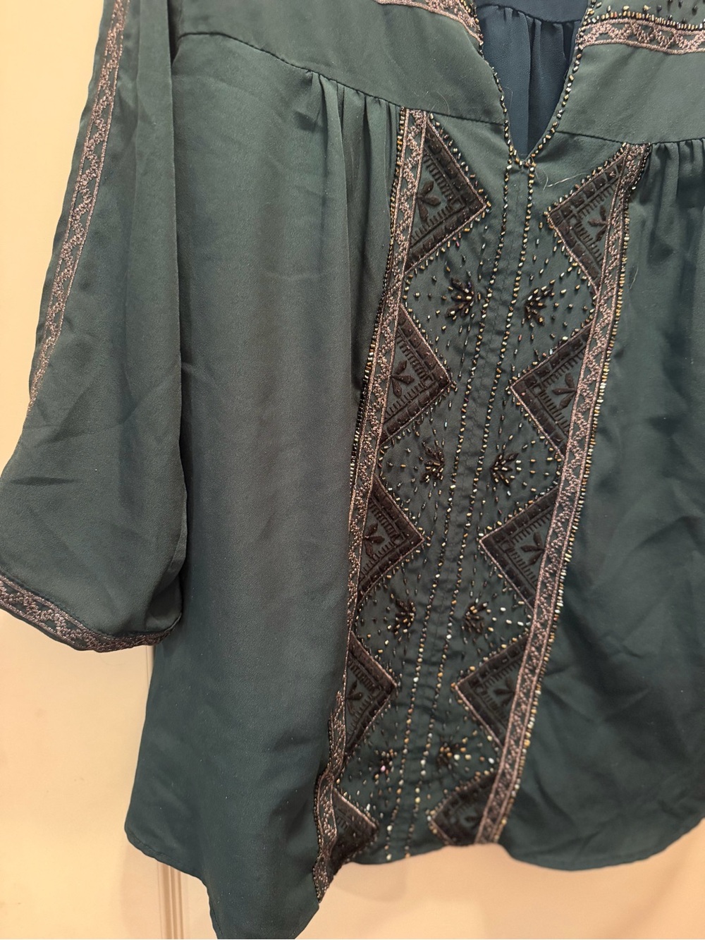MNM Couture Teal Embroidered V-Neck Tunic - Picture 4 of 8
